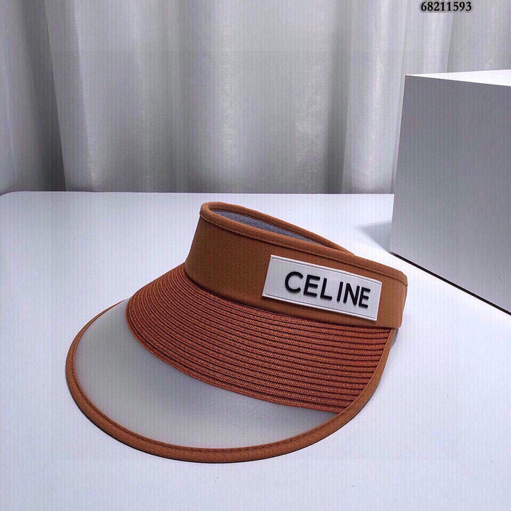 Celine Natural Straw Large Brim Visor Hat In Orange