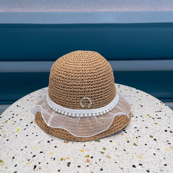 Louis Vuitton Faux Pearl Decor Straw Hat In Brown
