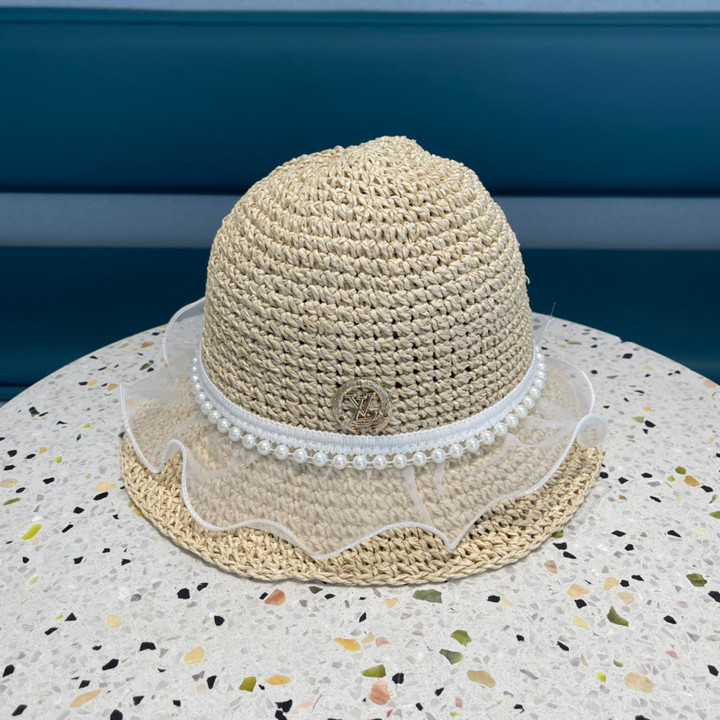 Louis Vuitton Faux Pearl Decor Straw Hat In Beige