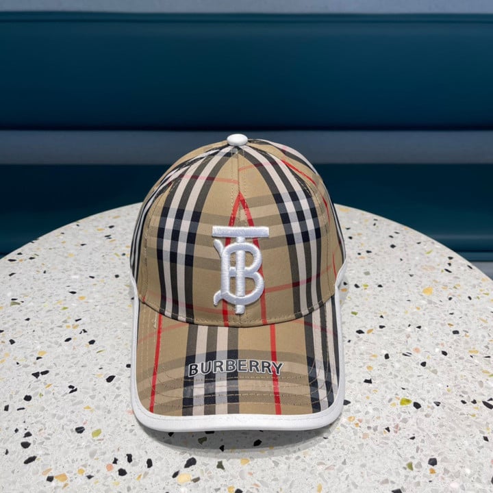 Burberry White Monogram Motif Vintage Check Cotton Baseball Cap