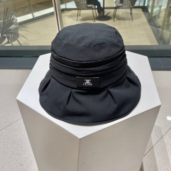 Celine Large Brim Fabric Black Bucket Hat