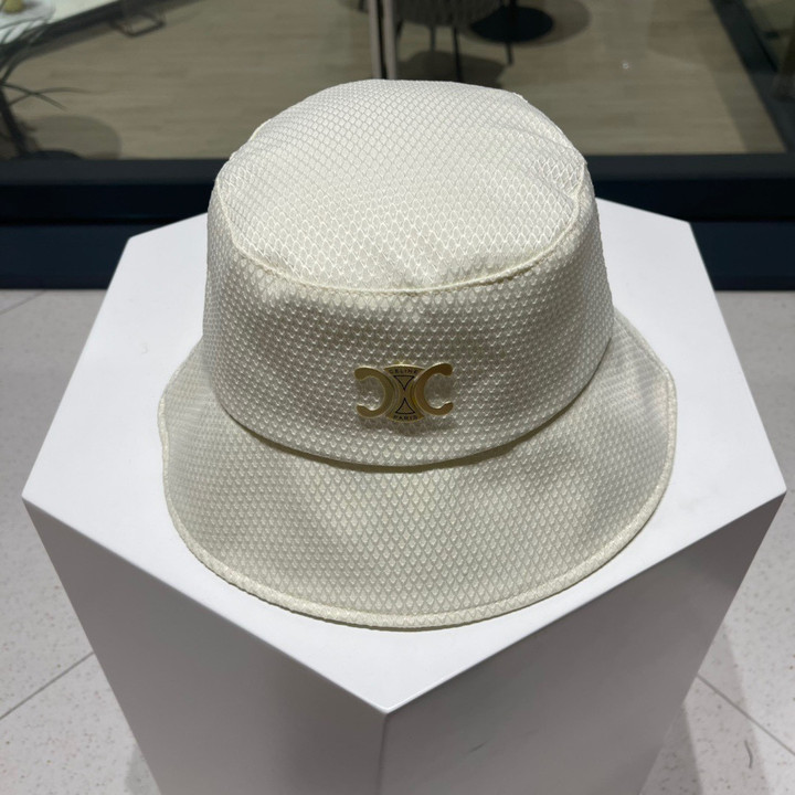 Celine Small Brim Monogram Logo Cotton Bucket Hat In Beige