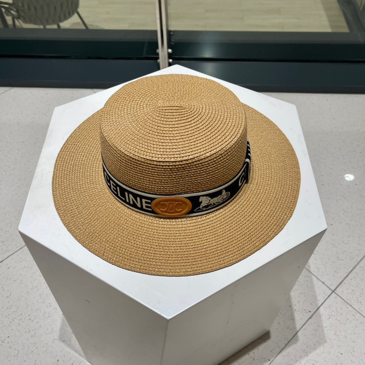Celine Monogram Logo Large Brim Straw Hat In Brown