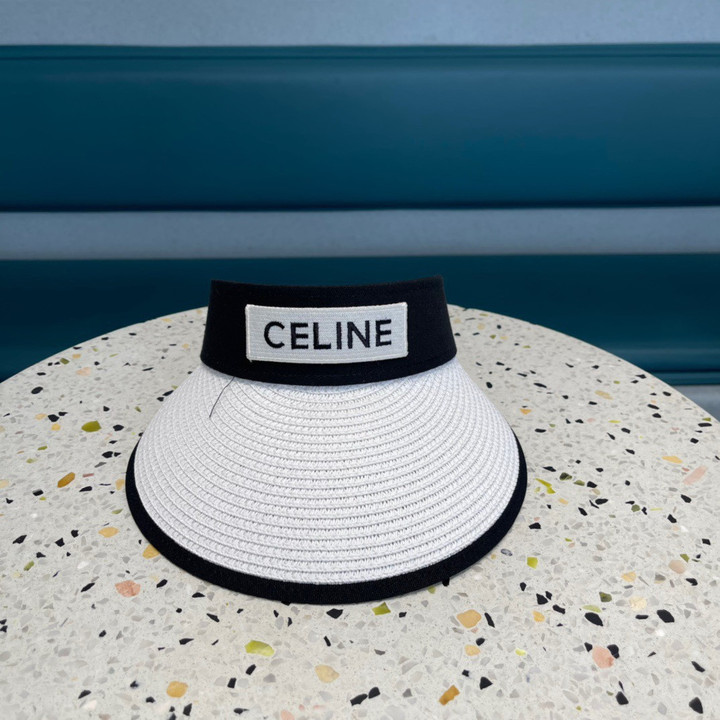 Celine Natural Straw Visor Hat In White
