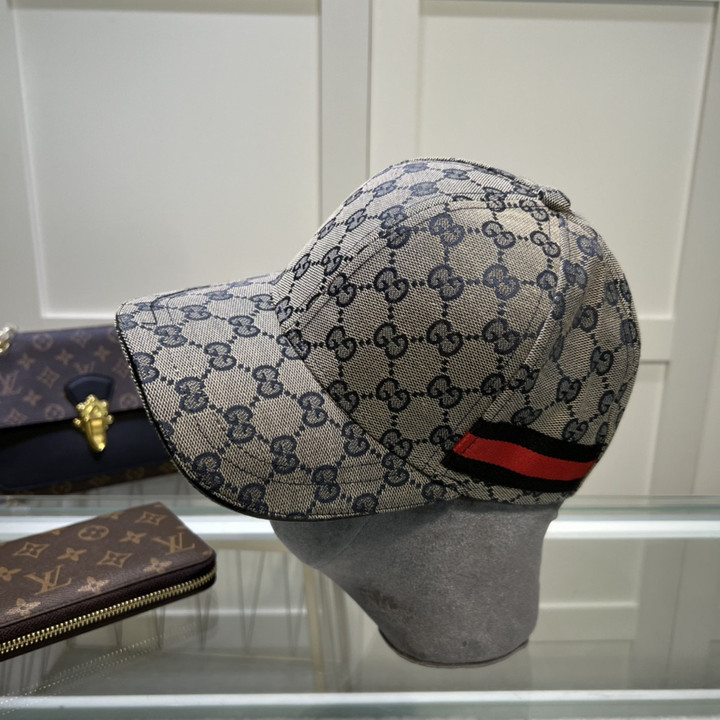 Gucci GG Motif And Web Detail Baseball Cap In Grey/Blue
