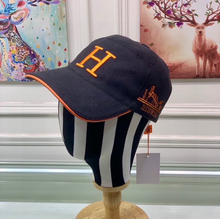 Hermes H Embroidered Baseball Hat In Dark Blue