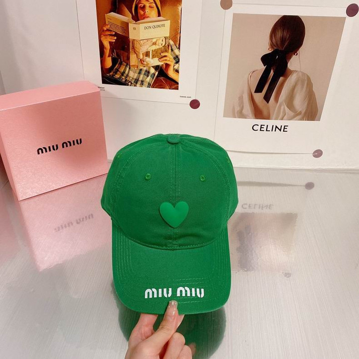 Miu Miu With Heart Shape Baseball Hat In Green