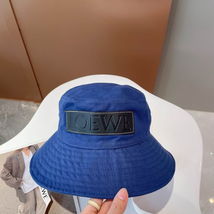 Loewe Navy Blue Bucket Hat In Canvas And Calfskin