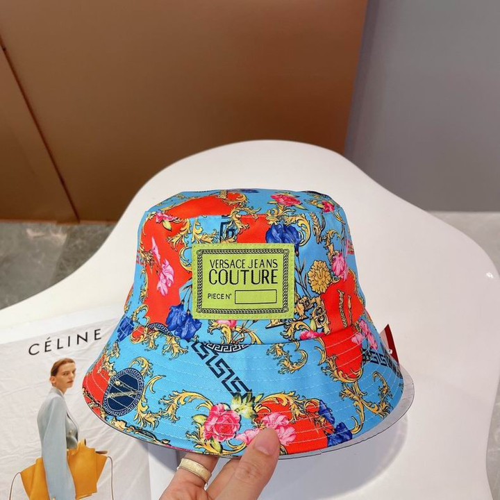 Versace Jeans Couture Bucket Hat With Flower In Blue