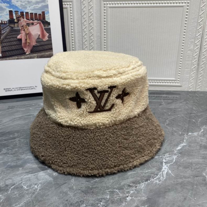 Louis Vuitton Cashmere Bucket Hat With LV Monogram Beige