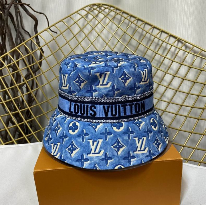 Louis Vuitton Monogram With Band Cotton Bucket Hat In Blue