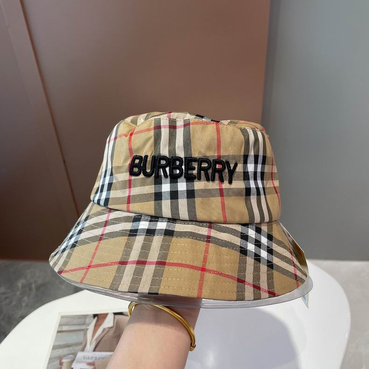 Burberry Vintage Check And Black Embroidery Logo Cotton Bucket Hat