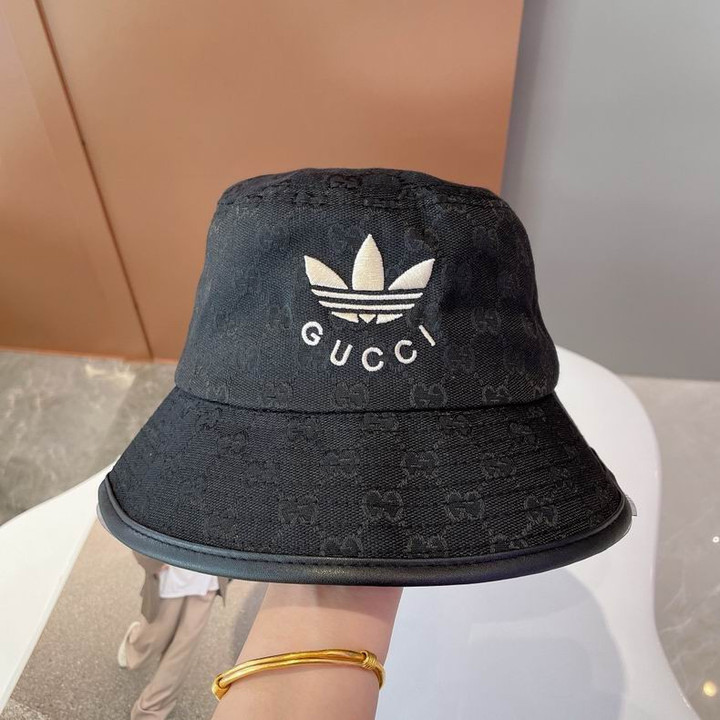 adidas x Gucci Logo GG Motif Bucket Hat In Black