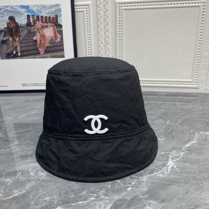 Chanel CC Quilt Pattern Bucket Hat In Black