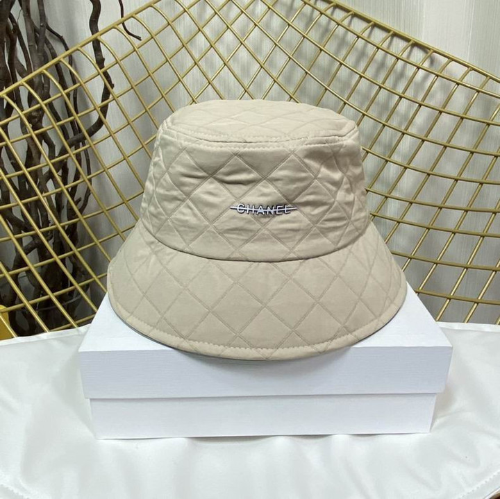 Chanel Lettering Strikethrough Quilt Bucket Hat In Beige