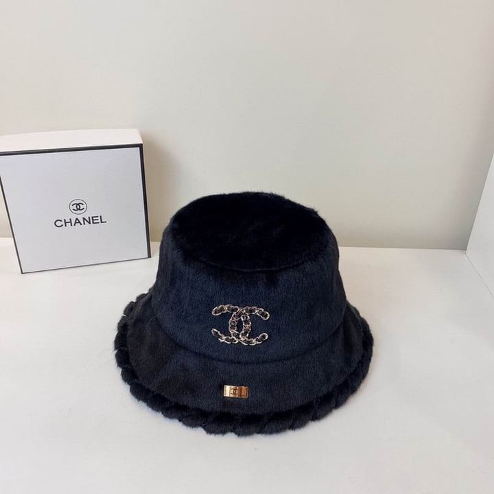 Chanel Faux Fur Bucket Hat In Black