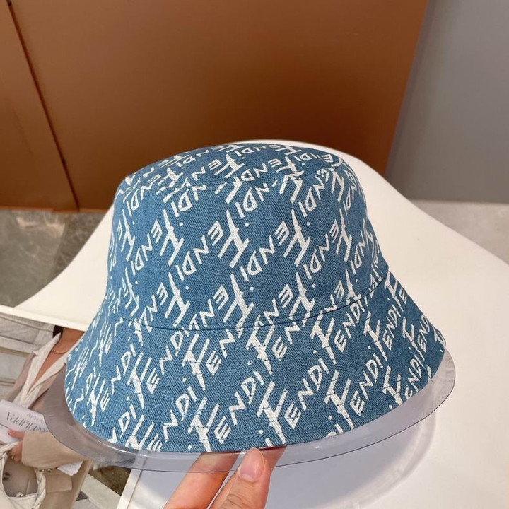 Fendi Lettering On Blue Denim Pattern Bucket Hat