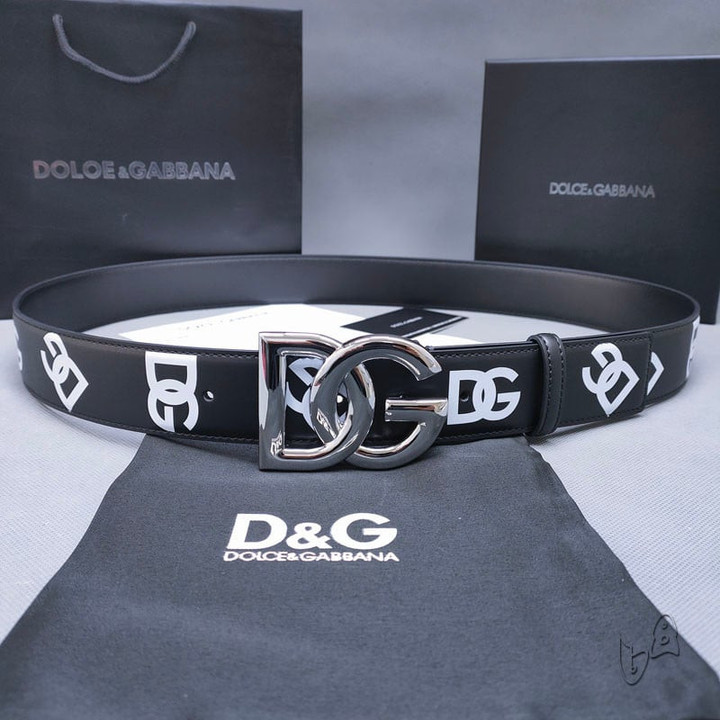 Dolce & Gabbana DG Crossover Logo Print Leather Belt In Black