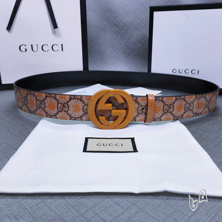 Gucci Reversible GG Supreme Belt Leather In Dark Orange