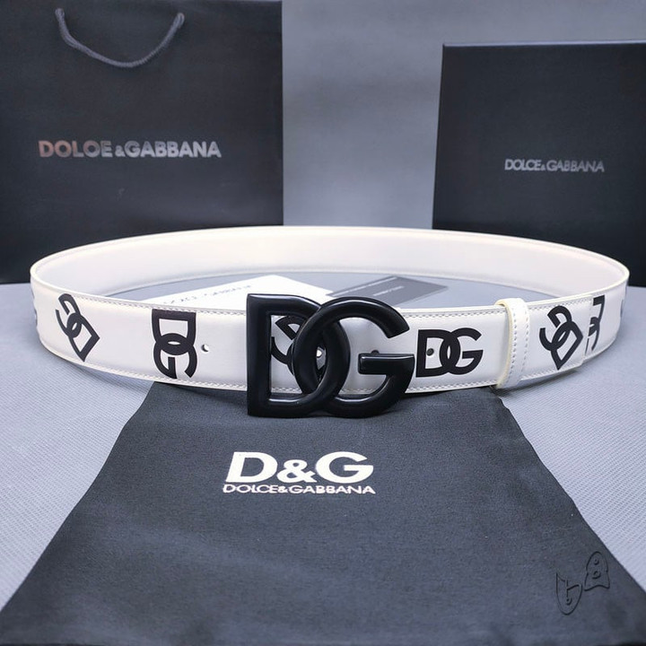 Dolce & Gabbana DG Crossover Logo Print Leather Belt In White