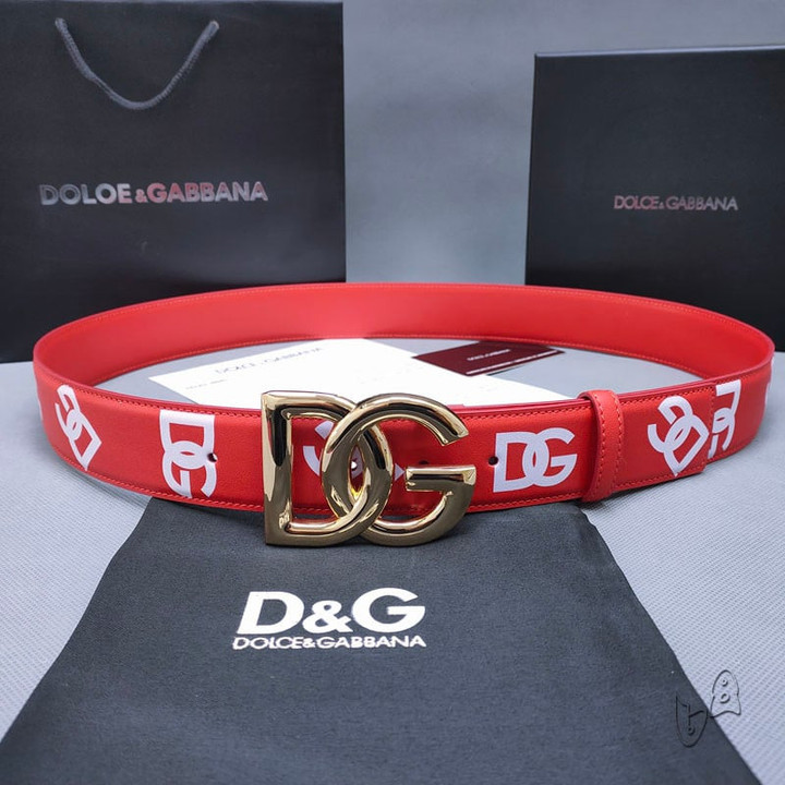 Dolce & Gabbana DG Crossover Logo Print Leather Belt In Red