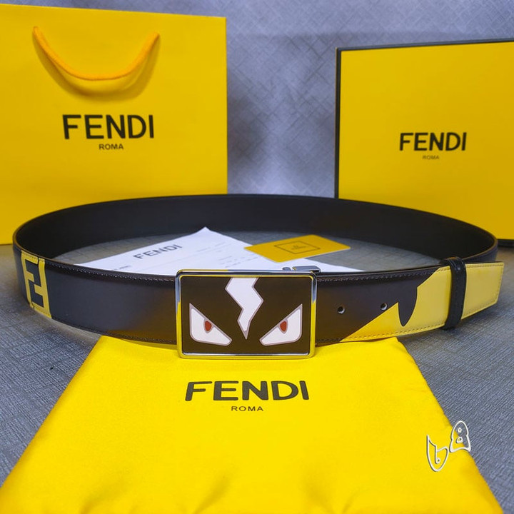Fendi Monster Pattern Reversible Leather Belt In Black