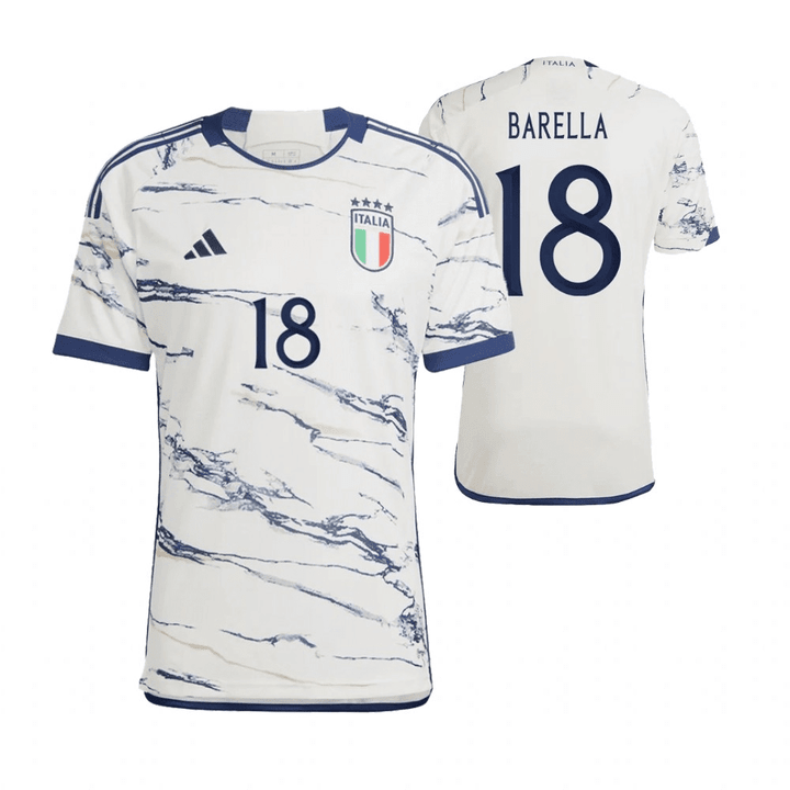 Nicolo Barella 18 Italy National Team 2023-24 Away Men Jersey - White