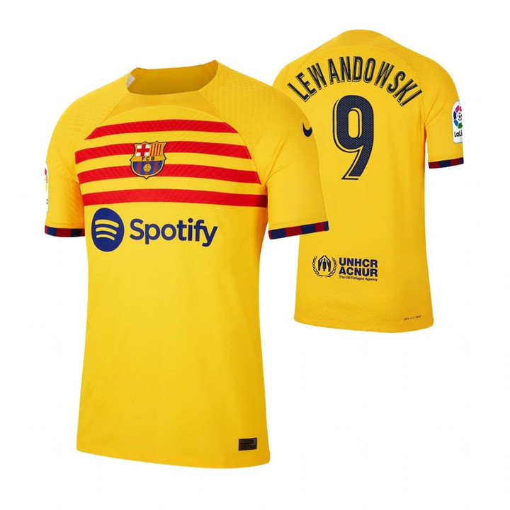 Robert Lewandowski 9 Barcelona 2022/23 Fourth Breathe Stadium Men Jersey - Yellow
