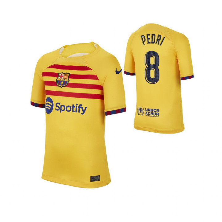 Pedri 8 Barcelona 2022/23 Youth Fourth Jersey - Yellow