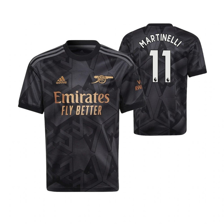 Gabriel Martinelli 11 Arsenal 2022/23 Youth Away Jersey - Black