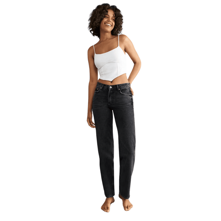 Black-Grey Low Waist Straight Leg Jeans with Normal Length
