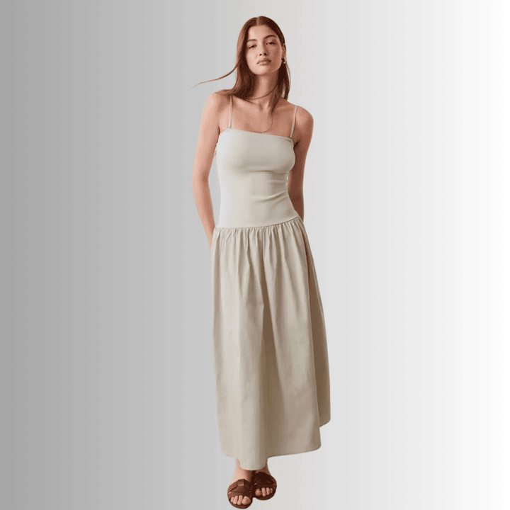 Beige Tube Dress with Detachable Shoulder Straps
