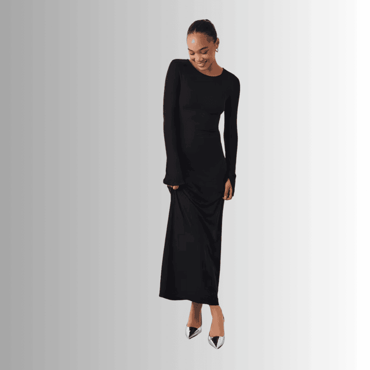 Soft Touch Long-Sleeved Maxi Dress in Black