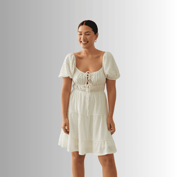 Short White Dress with Front Tie Detail