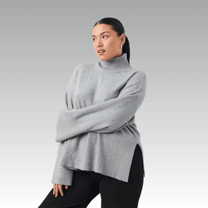 Grey Boxy Fit Knitted Roll-Neck Jumper