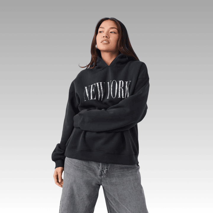 Black Oversized Hoodie with New York Text Print