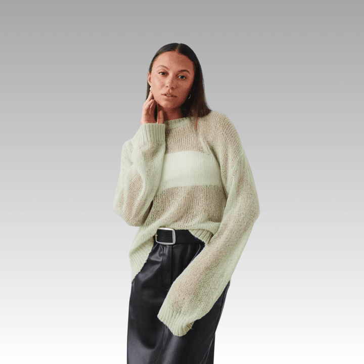 Green Sheer Knitted Jumper with Loose-Fitting Style