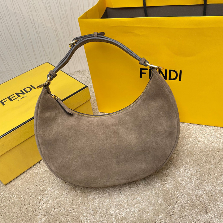 Fendi Fendigraphy Small Wrist Bag Suede Leather In Brown