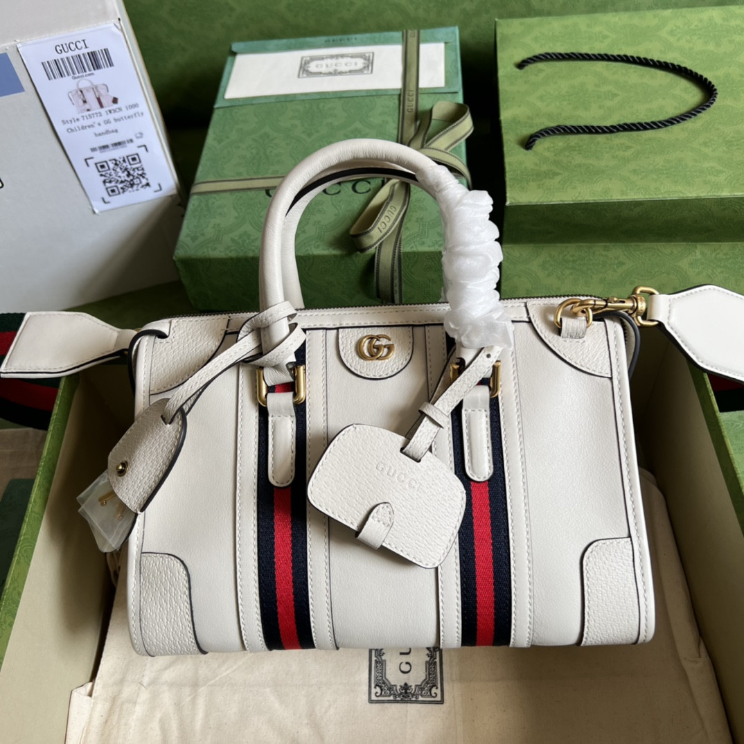 Gucci Small Top Handle Bag With Double G In White Leather