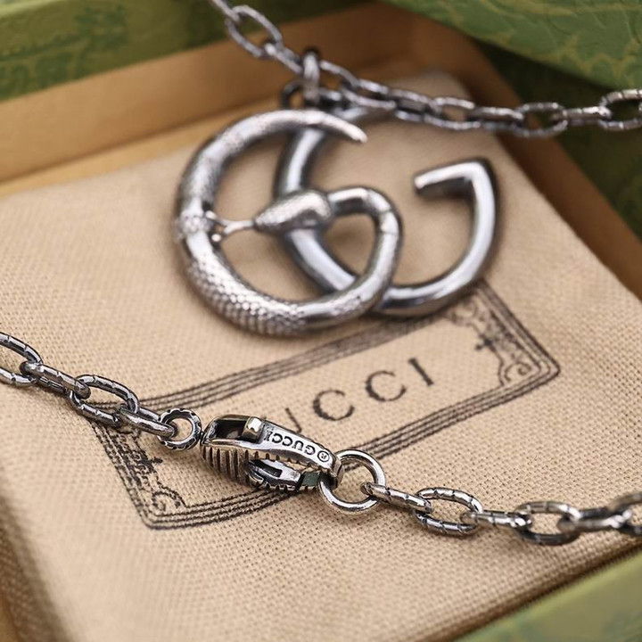Gucci Double G With Snake Silver Necklace