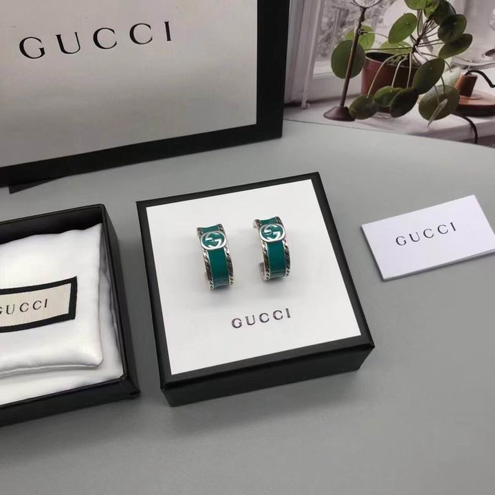 Gucci Interlocking G Earrings With Turquoise Enamel