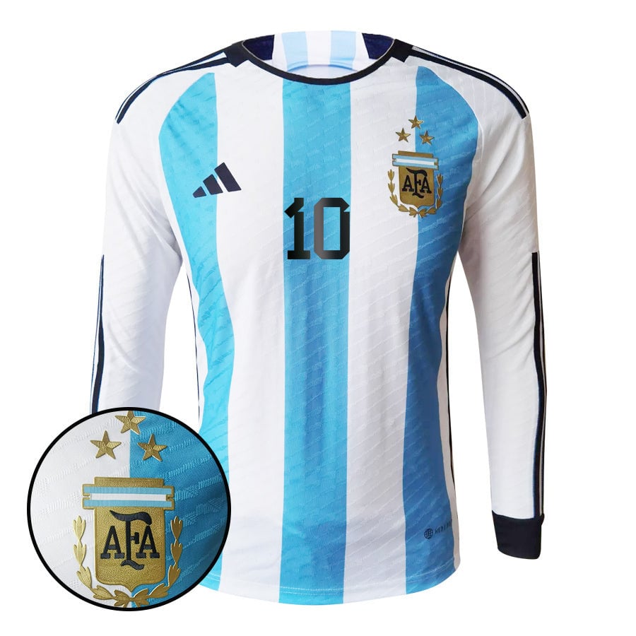Lionel Messi 10 Argentina 2022-23 Men Home Long Sleeve Jersey National -  Praise To Heaven