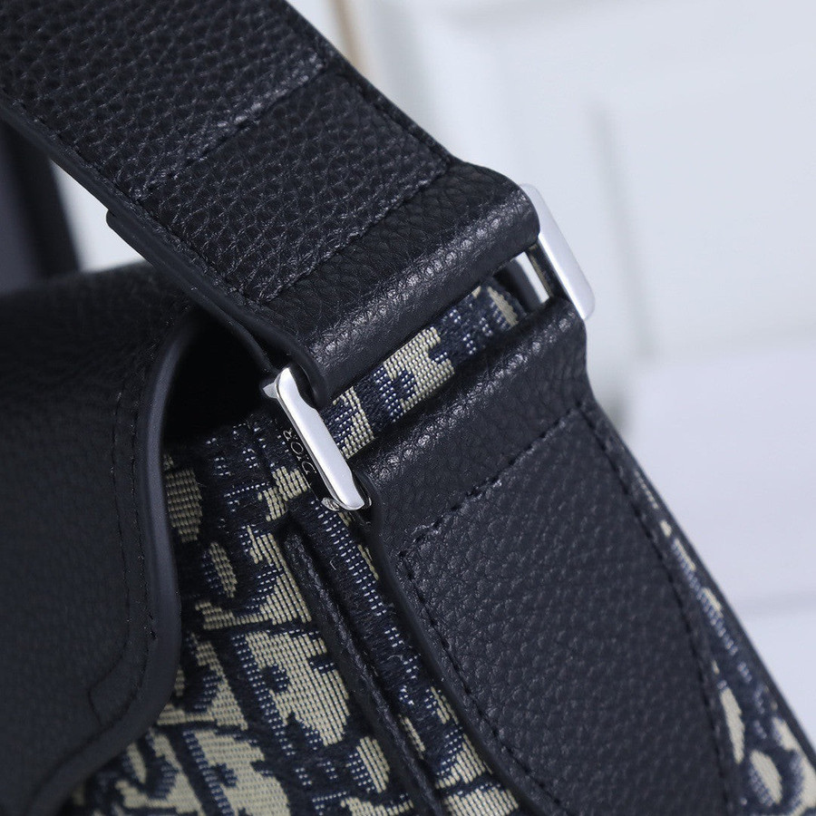 Mini Saddle Bag with Strap Beige and Black Dior Oblique Jacquard