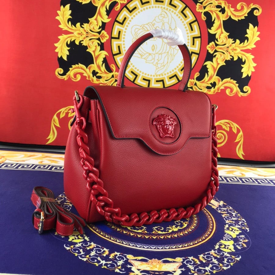 Versace La Medusa Medium Chain Handbag Leather In Red - Praise To Heaven