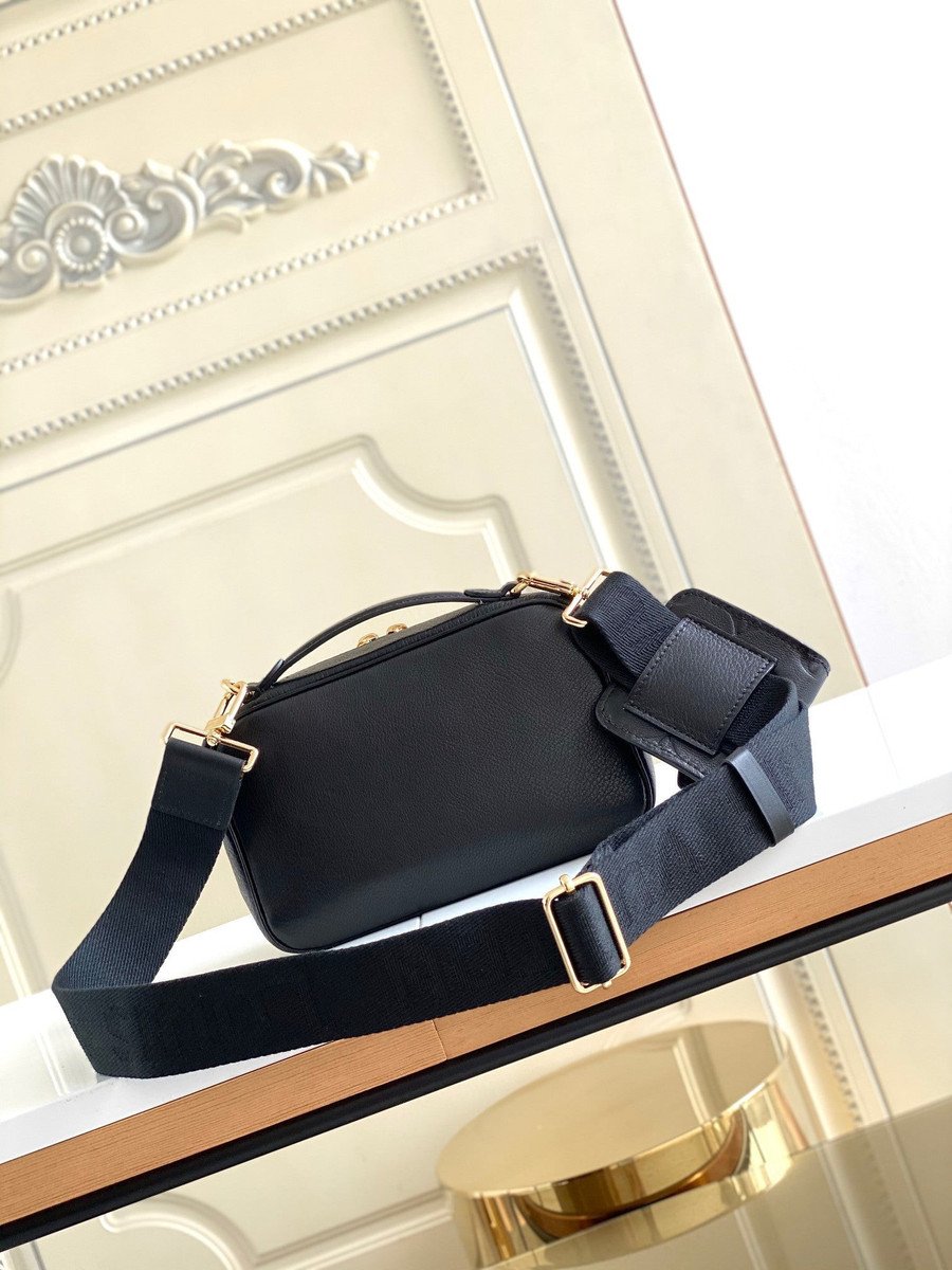 Louis Vuitton Utility Crossbody Bag Calfskin with Embossed Monogram Detail Black