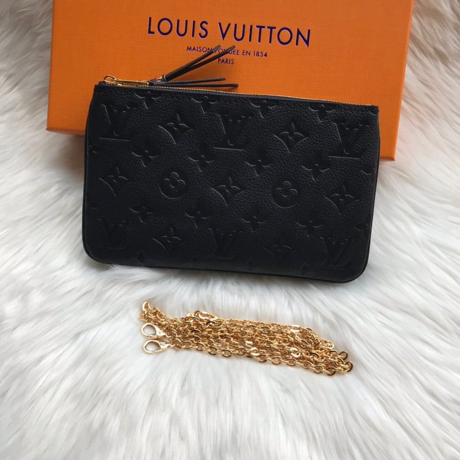 Louis Vuitton Double Zip Pochette Bag Monogram Leather In Black