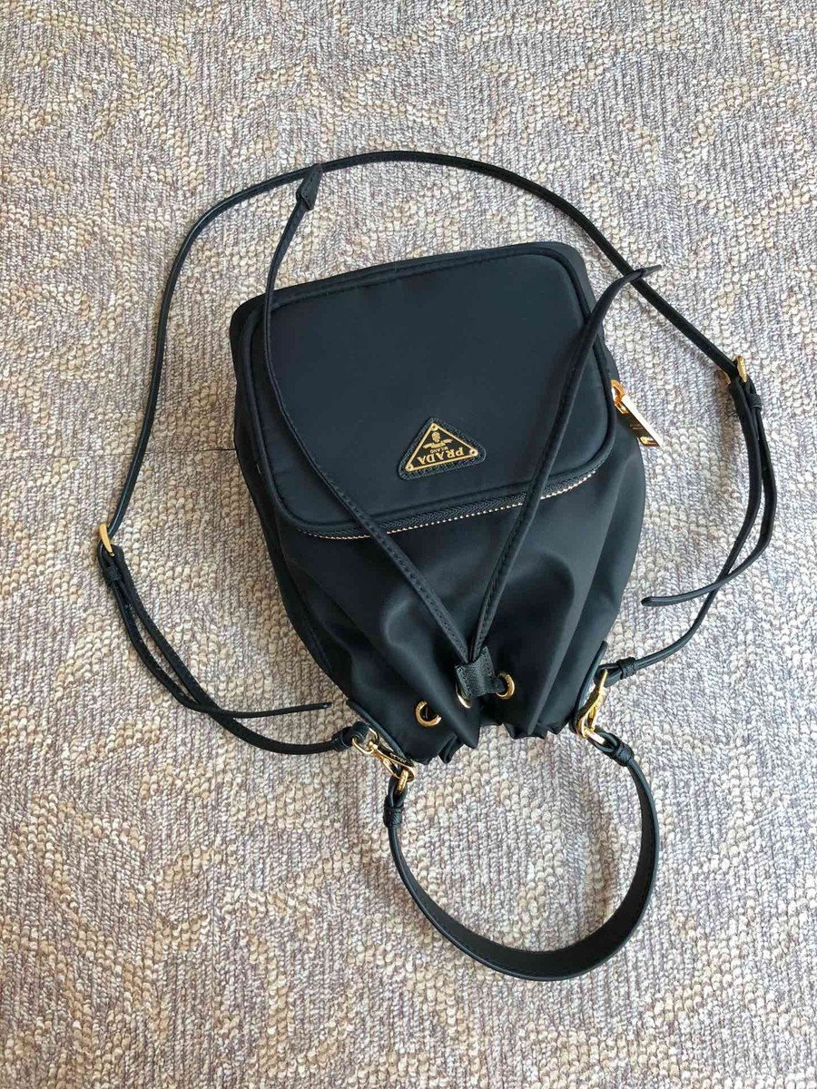 PRADA Re-Nylon Duet Drawstring Shoulder Bag Black 1222208
