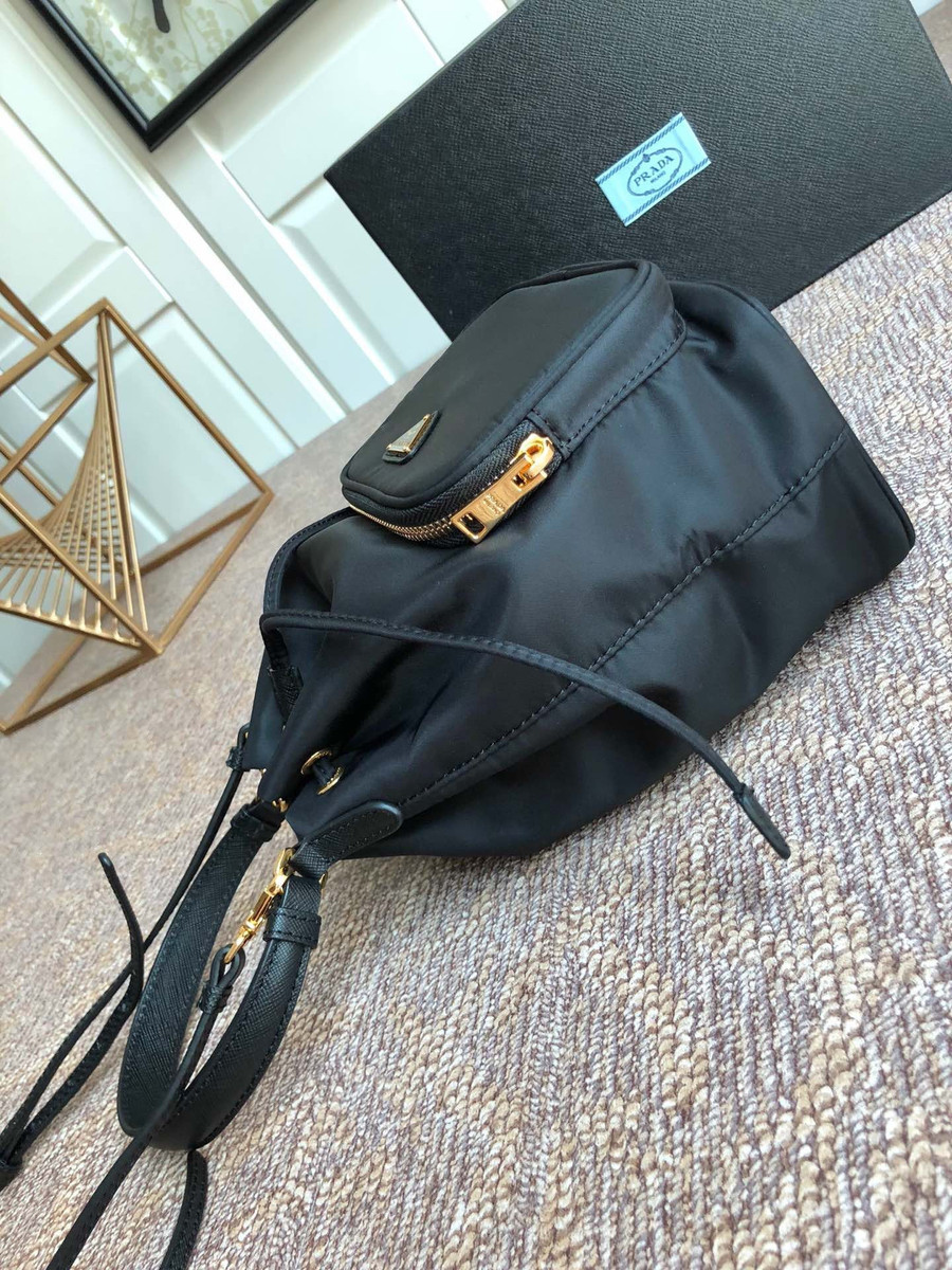 PRADA Re-Nylon Duet Drawstring Shoulder Bag Black 1222208