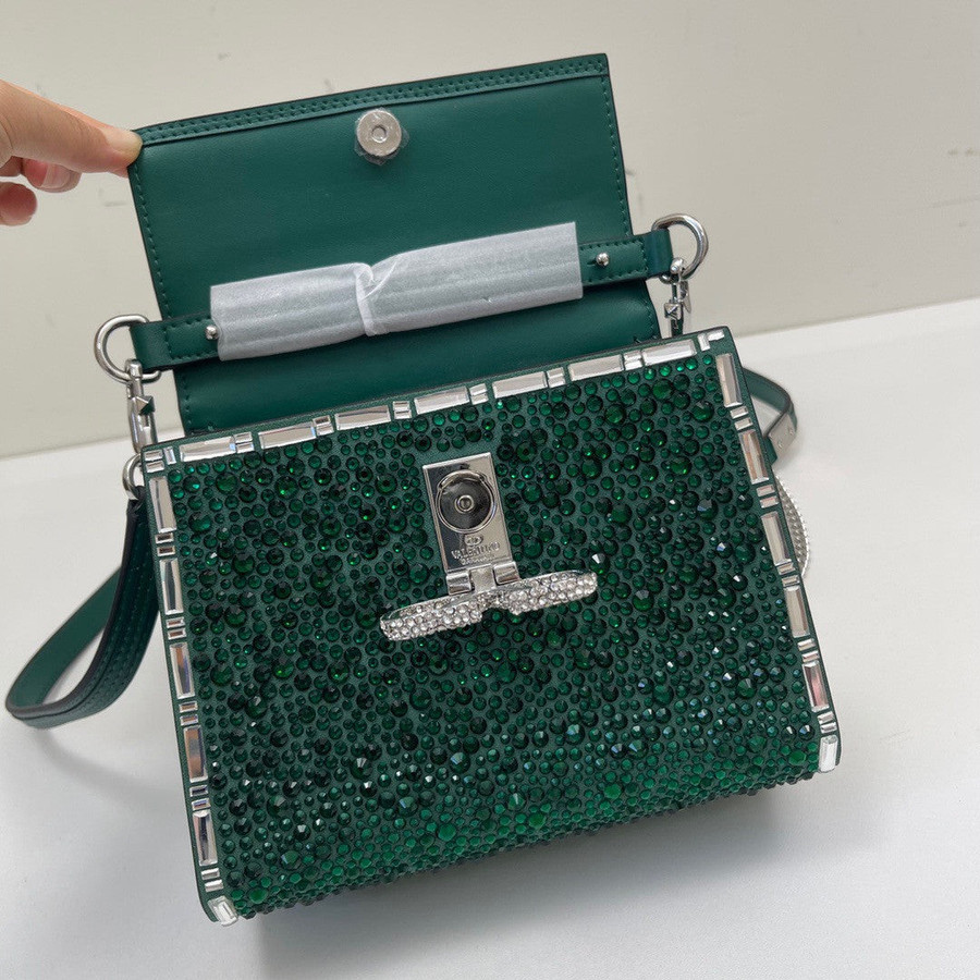 Valentino Garavani Mini Vsling Handbag With Jewel Embroidery in Green