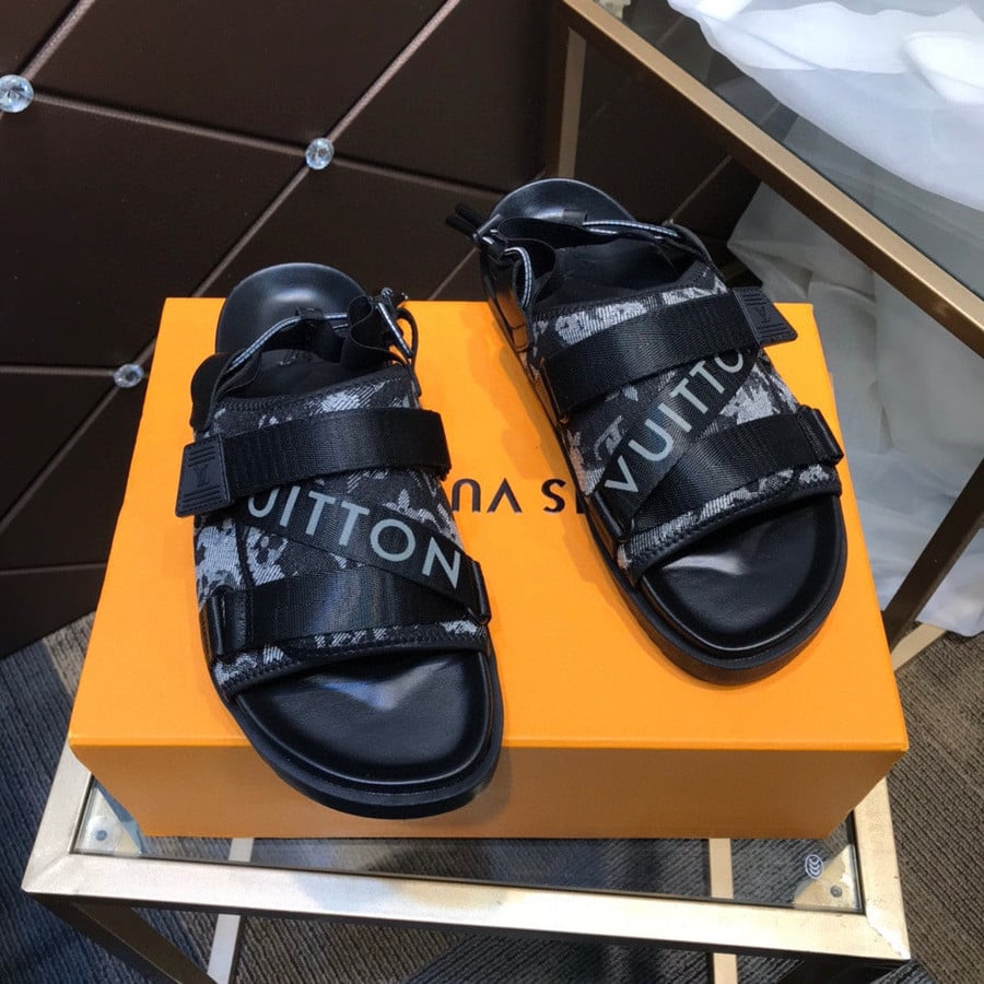Louis Vuitton Black Canvas Strap Rubber Sandal, Men - Praise To Heaven